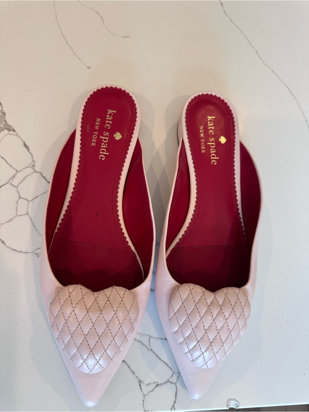 Kate Spade Pale Pink Quilted Heart Pointed-Toe Slip-On Mules